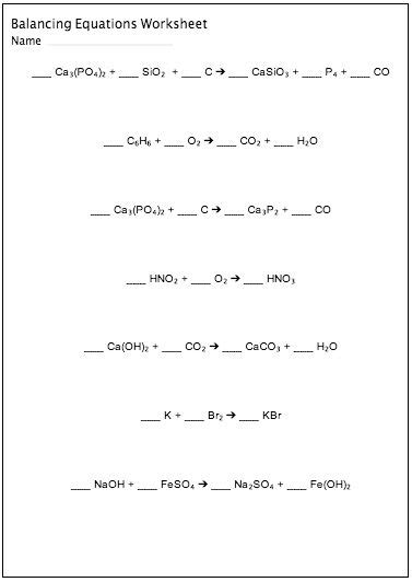 balancing equations worksheet stem sheets balancing equations