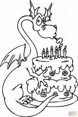Coloring Birthday Happy Pages Dragon Cake Dragons Drawing Funny 4th Sister Cartoon Printable Print Kids Teacher Color Clipart Dinosaur Party sketch template