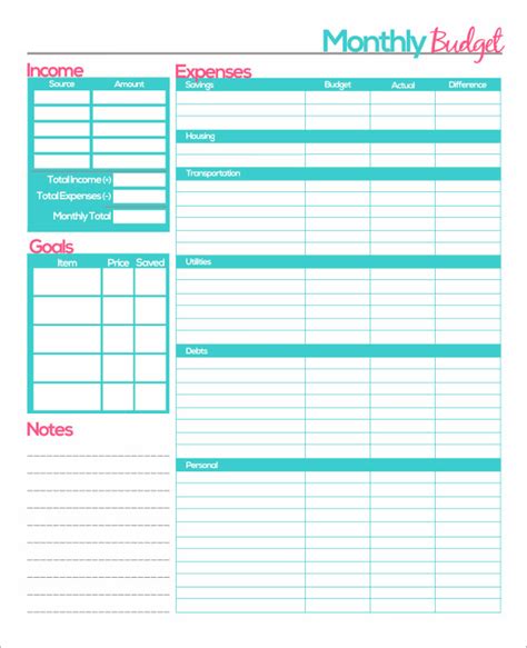 monthly budget templates