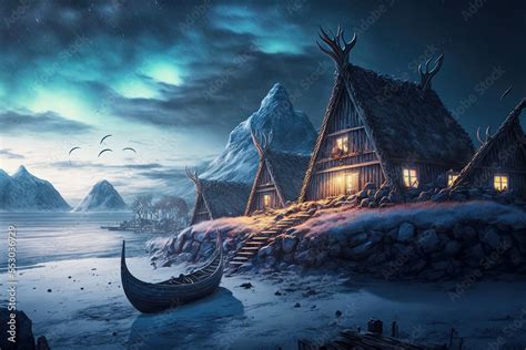 ai generative midjourney illustration  viking houses   viking
