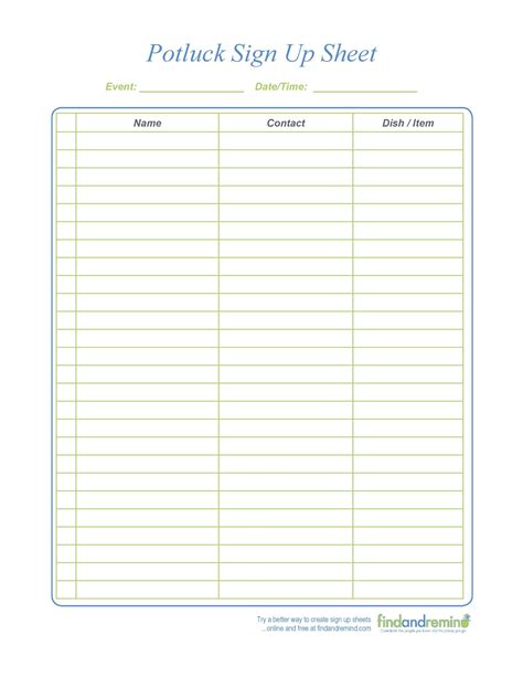 printable potluck sign  sheet template word printable form