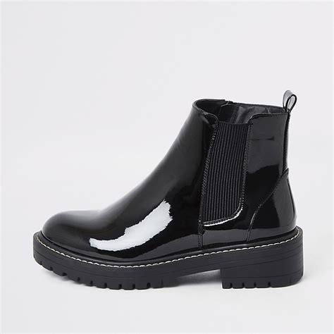 black wide fit chunky patent boots river island