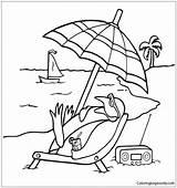 Penguin Pages Sunbathing Beach Color Coloring Online Print sketch template