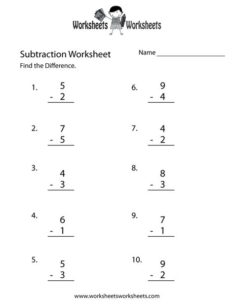 simple subtraction worksheet  printable educational worksheet