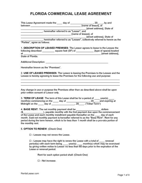 florida rental lease agreement templates  word