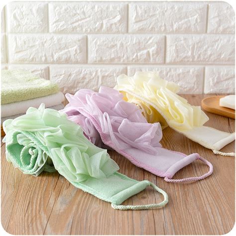 Handle Rectangle Type Back Bath Towel Flower Rubbing Soft Exfoliating