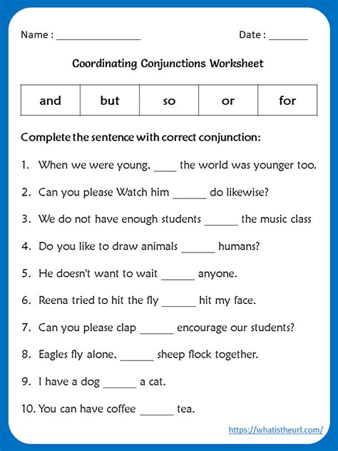 conjuction worksheet   grade  home teacher