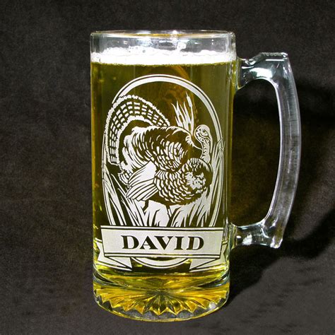Personalized Wolf Beer Mug Etched Glass Present For