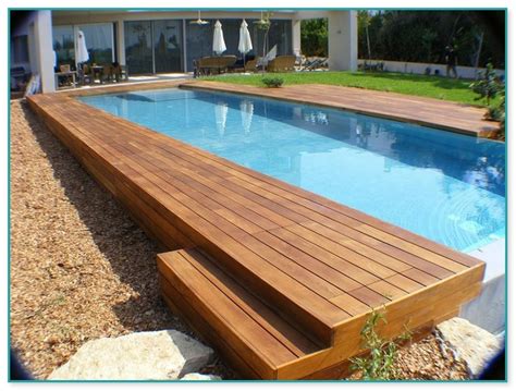 rectangle  ground pool  deck home improvement
