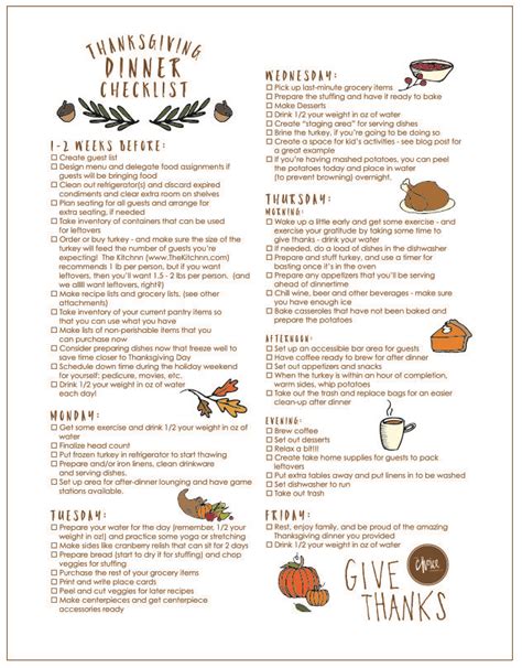 printable thanksgiving checklist create  checklist  tasks