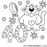 Birthday 40 Happy Colouring Coloring Cat Years Kids Pages Sheet Title sketch template