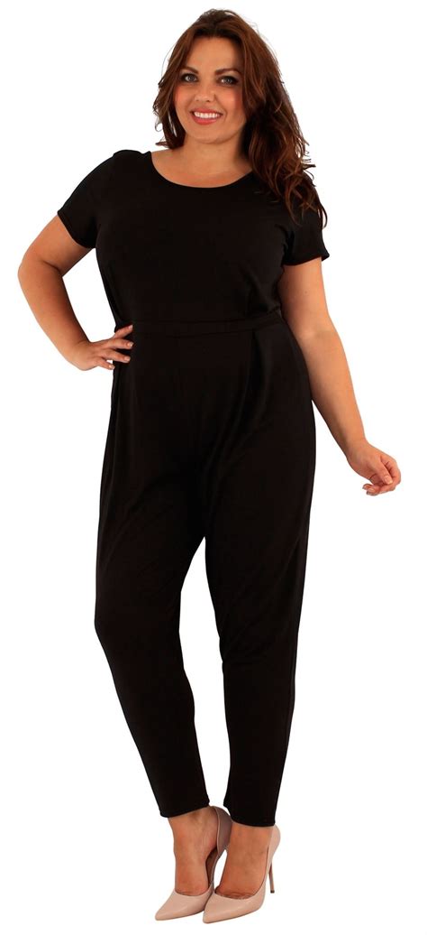 Nouveaux Femmes Grande Taille Cap Sleeve Robe Noire Jumpsuit 46 52 Ebay