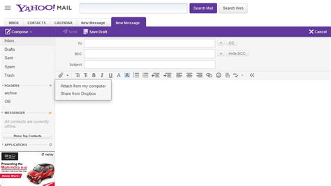 yahoo mail integrates  dropbox  sending big file attachments kerala clickcom