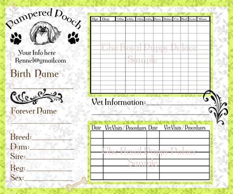 dog vaccination record printable customize  print