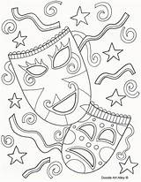 Gras Mardi Coloring Pages Alley Doodle Masks sketch template