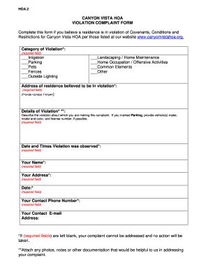 hoa complaint form fill  sign printable template