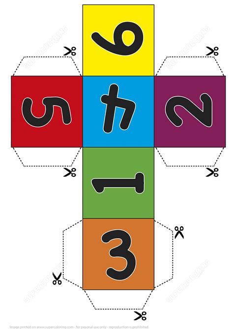 paper dice cube template  numbers  printable papercraft