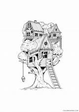 Coloring Treehouse Coloring4free Coloringonly Amorosa árbol Dibujos sketch template