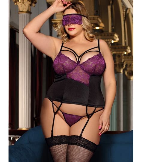 buy plus size purple lace bustier lingerie set with bra