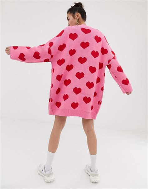 lazy oaf synthetic extreme oversized cardigan  hearts  pink lyst