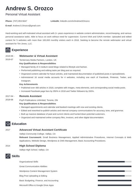 sample resume  virtual assistant   experience virtual