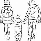 Genitori Passeggiata Giovani Cammina Parents Figlio Stroll Loro Bambini sketch template