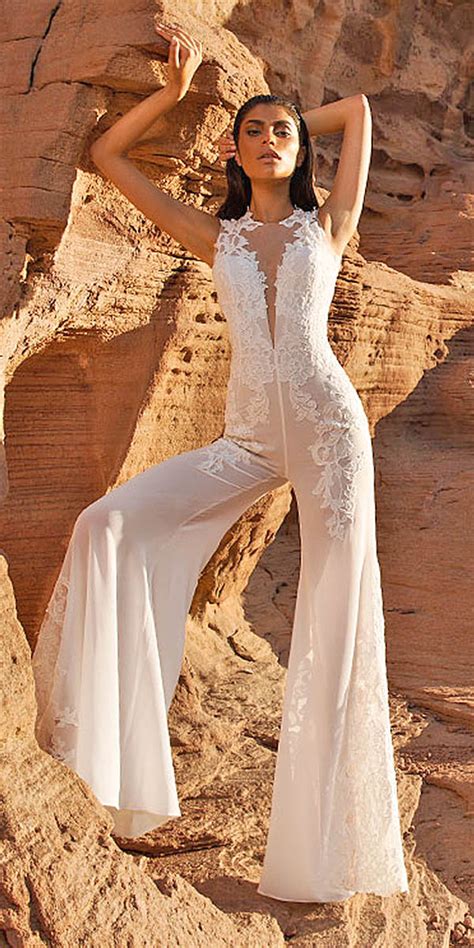 28 gorgeous wedding pantsuits and jumpsuits for brides deer pearl flowers