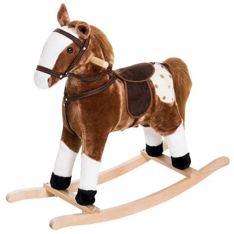 qaba kids plush interactive rocking horse pony toy  realistic