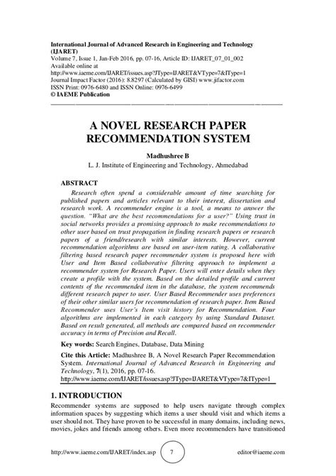 research paper recommendation system