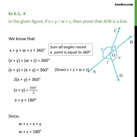 ex 6 1 4 in figure if x y w z then prove aob is line