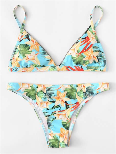 flower print bikini set shein sheinside printed bikini sets