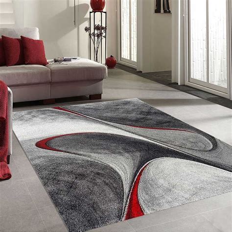 tapis moderne  design madila rouge gris noir    cm rond unamourdetapis