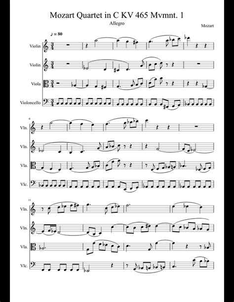 Mozart String Quartet In C Major Kv 465 1st Mvmnt Sheet