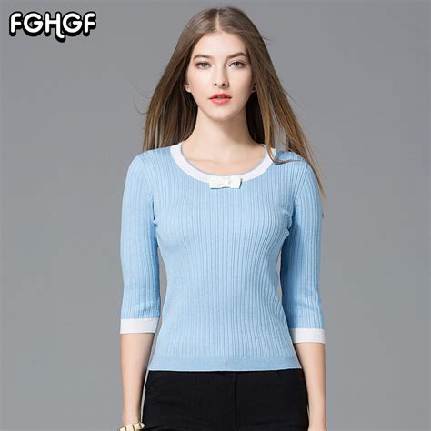 fghgf spring bow tie elegant knitted sweater women three quarter sleeve