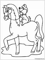 Horse Coloring Pages Dog Riding Puppy Cute Printable Kids Color Kid Print Horses Easy Template Animal Adults sketch template