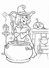 Witch Cauldron Procoloring Witches Pumpkins Brewing Potion sketch template