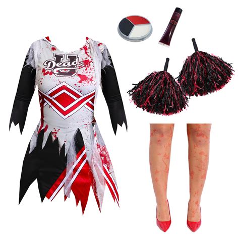 zombie cheerleader halloween costume ladies womens school fancy dress