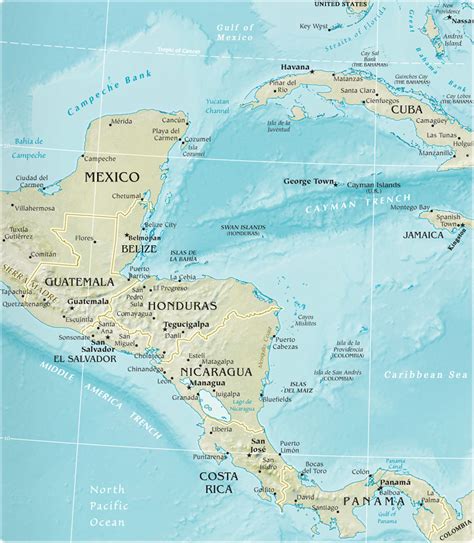 physical map  central america