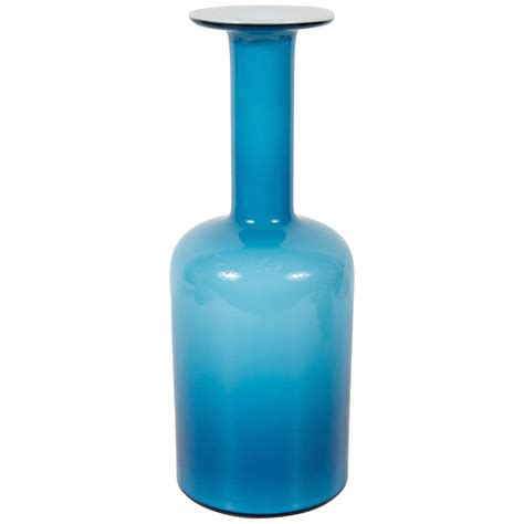 Mid Century Modernist Turquoise Glass Vase By Otto Brauer For