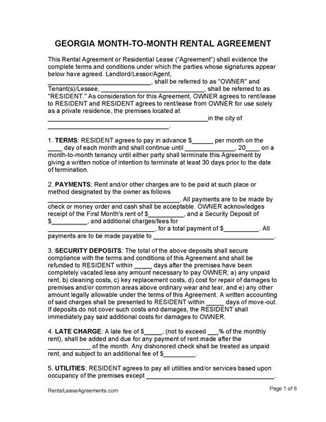 printable georgia lease agreement  printable templates  nora
