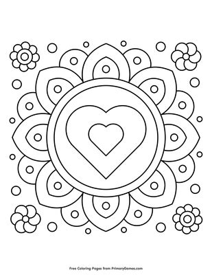 heart flower coloring page  printable   primarygames