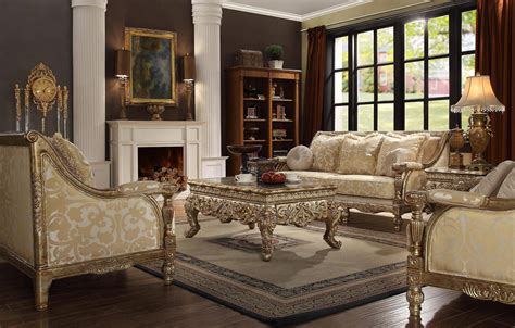 homey design hd  antique gold finish victorian living room sofa set