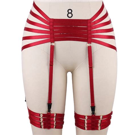 Wine Red Garter Belt Thigh High Waist Bondage Stocking Suspender Garter