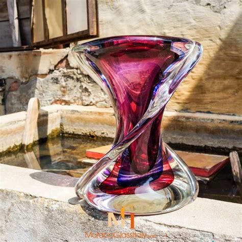 Venetian Glass Vase Pink Crystal Vase Handmade Unique T Etsy