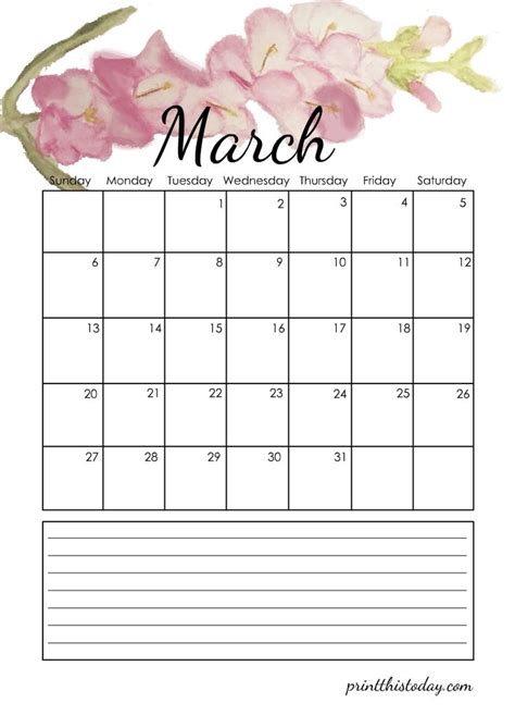 printable  floral calendar  printable calendar templates