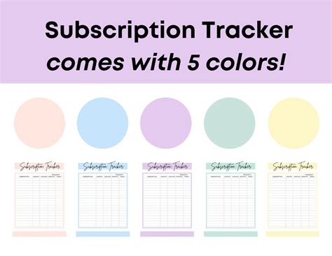 printable subscription tracker  instant   etsy