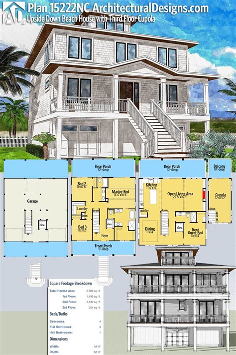 plan nc upside  beach house   floor cupola coastal house plans beach house