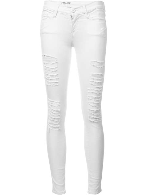 Frame Distressed Skinny Cropped Jeans White With Images Ripped
