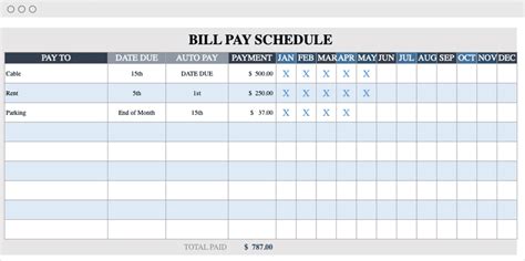 spreadsheets  bills  track payments  due