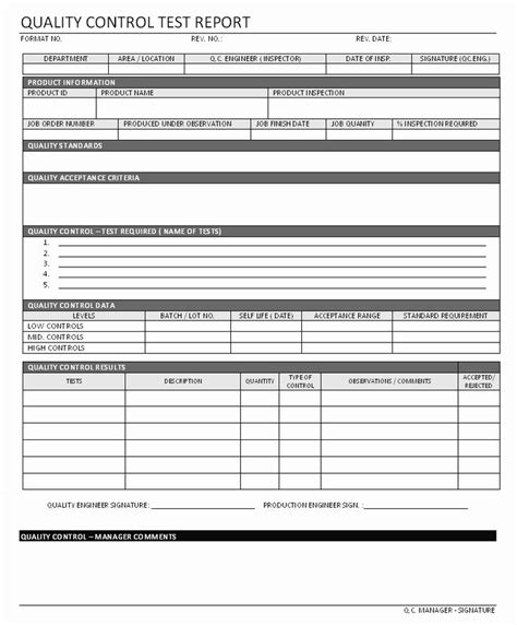 quality control form template luxury quality control test report